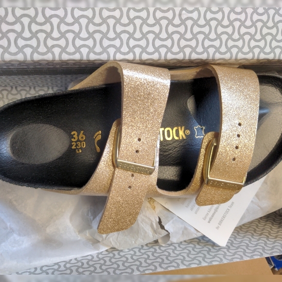 New Birkenstock Arizona Glitter Gold Sandals - Picture 8 of 8